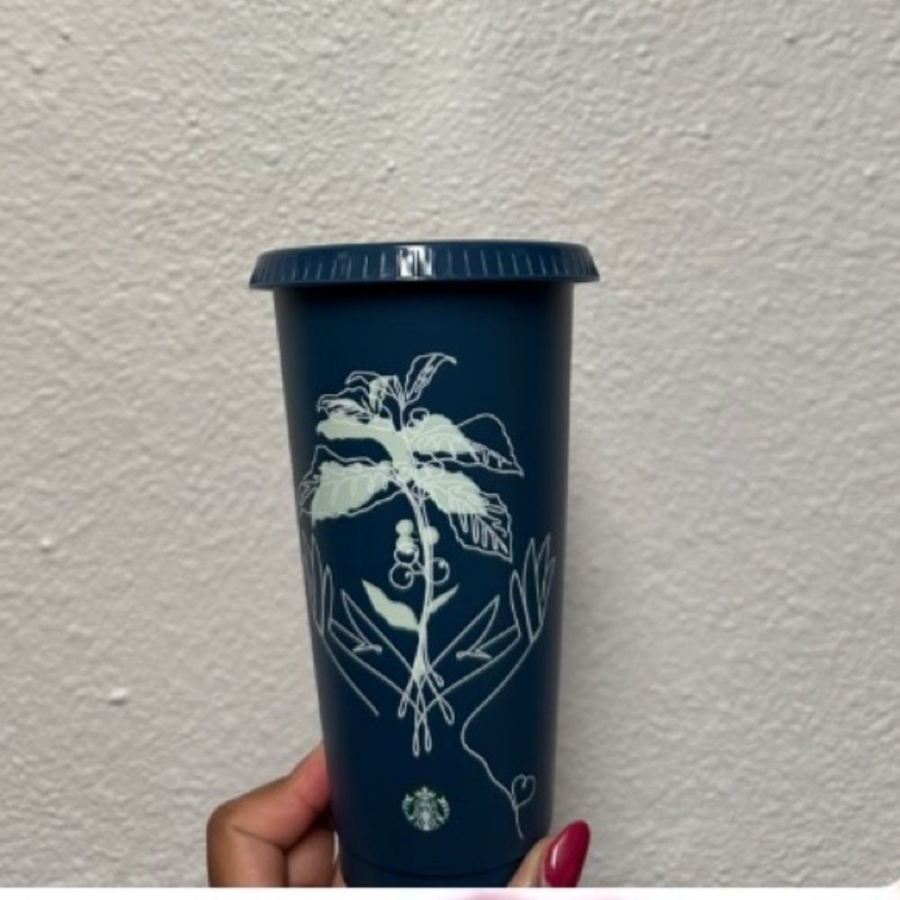 Starbucks Blue Tumbler with Floral Design